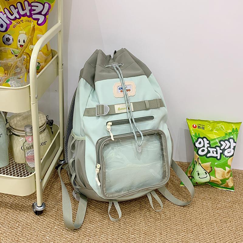 

Drawstring Girl Backpack Versatile Fashion Large Capacity Pain Bag Japanese Simple Cute Student Campus Travel Backpack зелёный