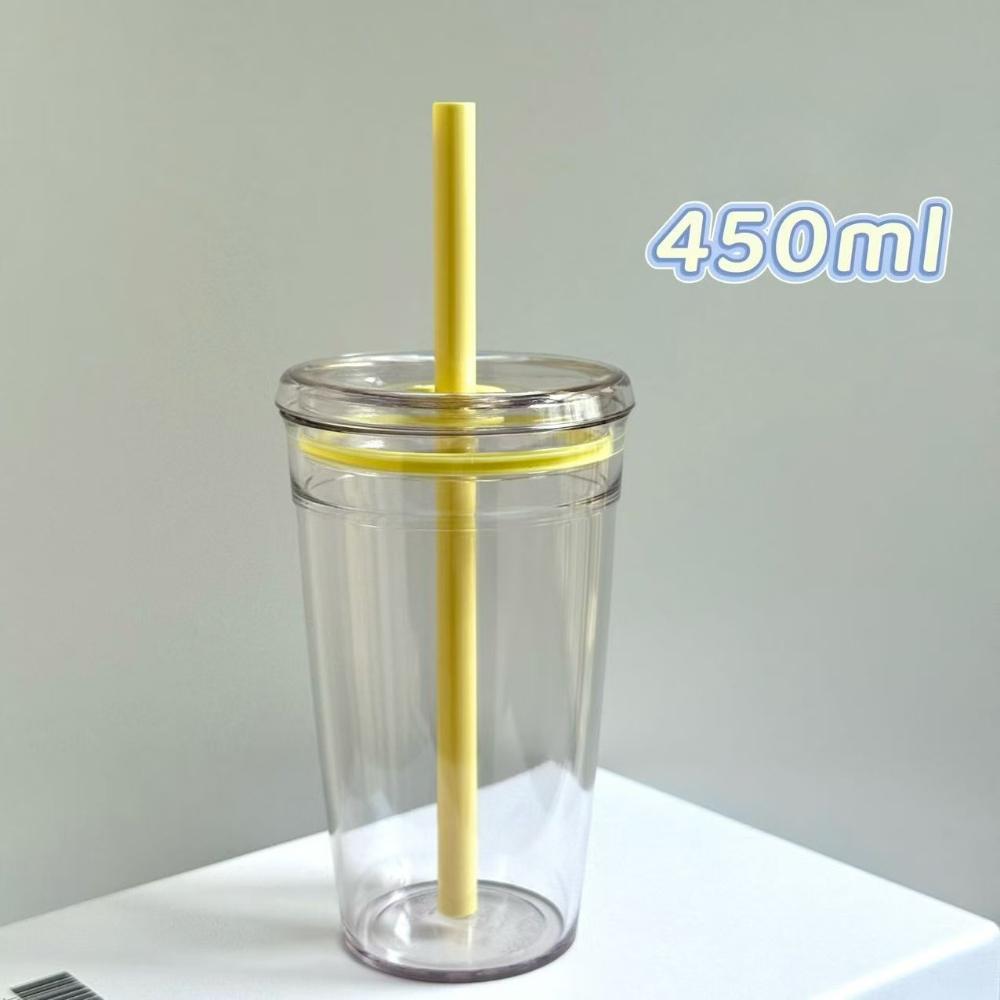 Drinkware 450ml Straw Cup Reusable Transparent Coffee Cup Plastic Single Layer Car Tumbler Home Office Water Cup