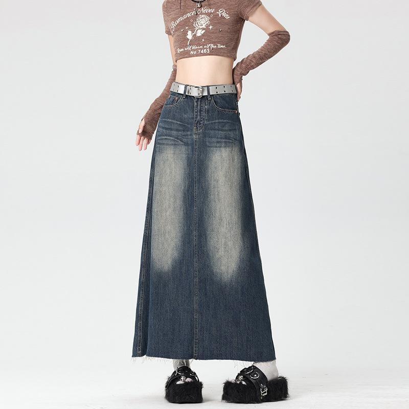 

Женская джинсовая юбка миди с высокой талией и хвостом русалки - Ретро, с бахромой, А-силуэта, облегающая M