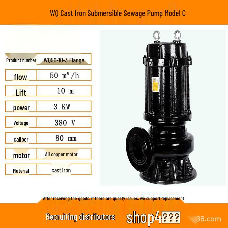 Basement WQ Cast Iron Submersible Sewage and Sludge Pump - Industrial High Head Water Pump
