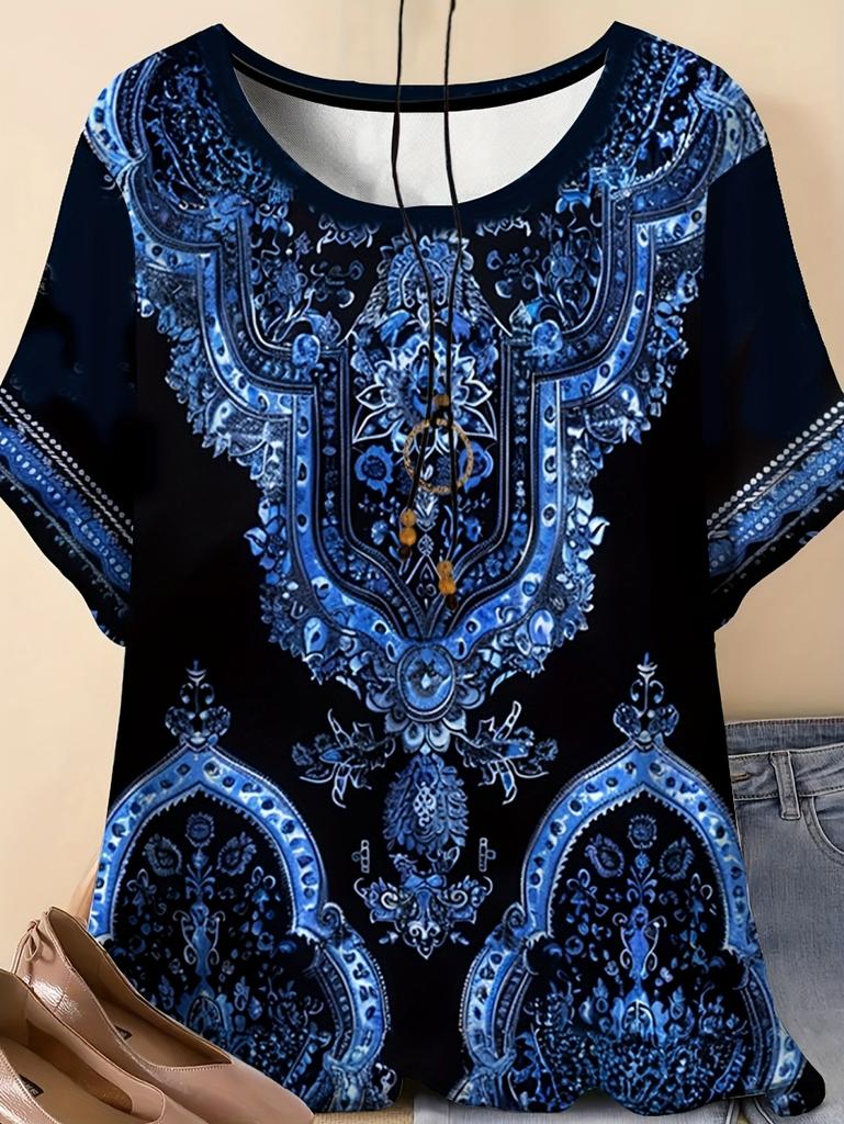 Summer Vintage Ethnic Patterns Women 3D Print T-Shirt Short Sleeves Tshirts Tops Harajuku O-Neck Tees Loose Y2k Women's Clothing
