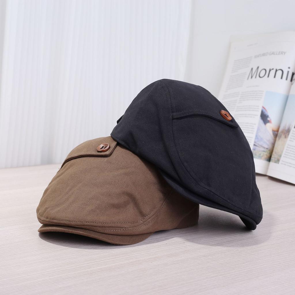 New retro solid color button forward hat children spring and autumn travel Hong Kong style beret street shooting trend