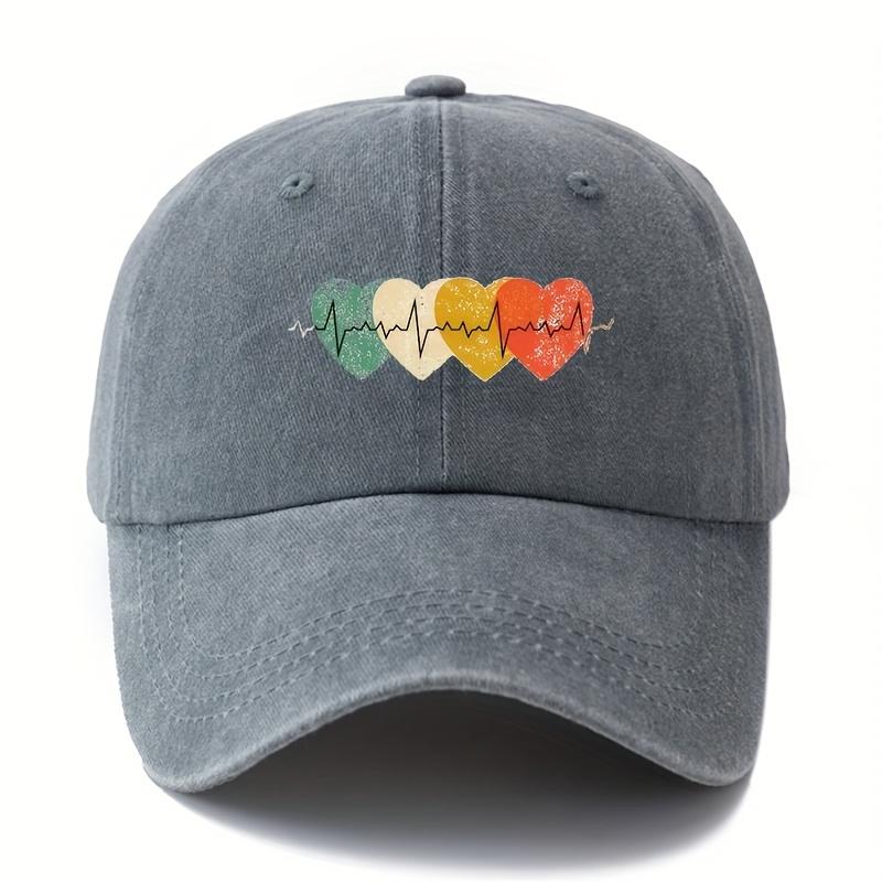 Bright heart-shaped printed baseball cap with retro style, suitable for both men and women,  hat
