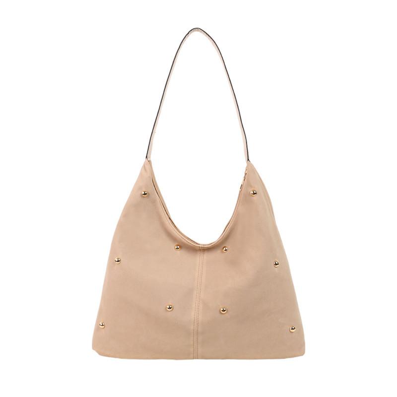 Fashion Simple Rivet Handbag Large Capacity Velvet Tote Bag With Leather Handle Autumn Winter Women Shoulder Bag Shopping Bag