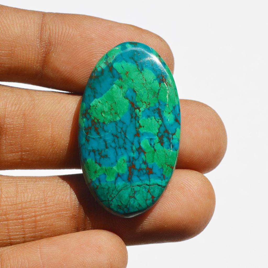 Genuine Chrysocolla Cabochon - 41 Carats Natural Gemstone, Handcrafted Jewelry Supply, Size - 35x20x5.4 MM