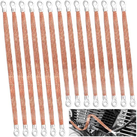 14Pcs Ground Straps, 10/12 Inch Engine Universal Automotive Ground Strap Kit Braided Copper Ground Straps Automotive Ground Strap Wire Ground Strap