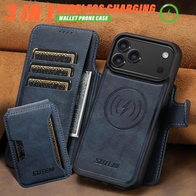 iPhone 17 Pro Flip Case: Card Slot, Magnetic, Wireless Charging Stand, Leather S25U