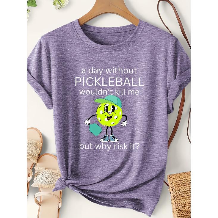 Women's Fun Pickleball Cartoon Pattern Printed Sports Short Sleeve Autumn and winter fashion round neck cute T Shirt Elegant Party Vintage Beautiful