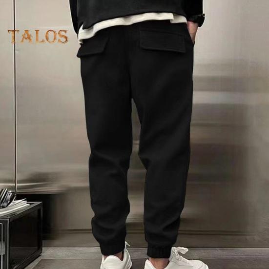 Men Pants Ankle-banded Side Pockets Drawstring Elastic Waist Loose Solid Color Gym Traning Jogging Sweatpants Long Trousersrk.