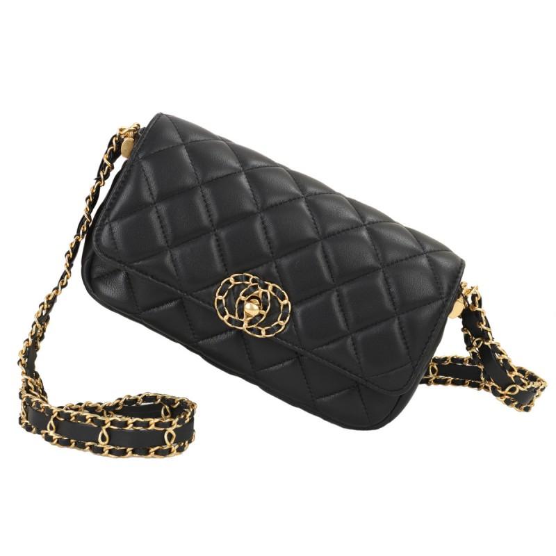 Womens Genuine Leather Crossbody Bag Small Square Quilted Chain Shoulder
