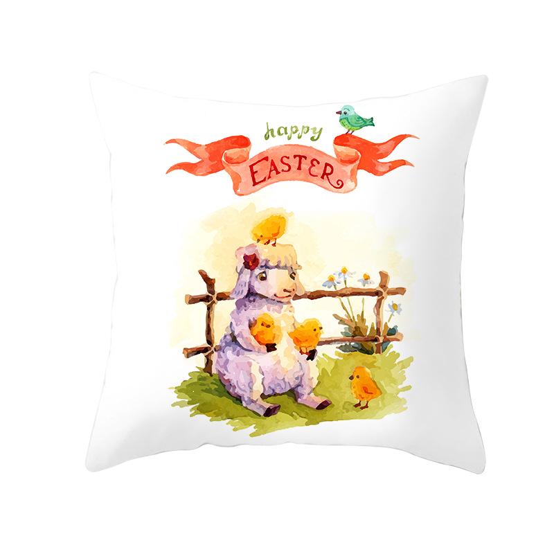 Easter Cartoon Cute Rabbit Digital Printing Short Plush Pillow Covers Decorative for Car Sofa Office Cushion Cover Home Goods