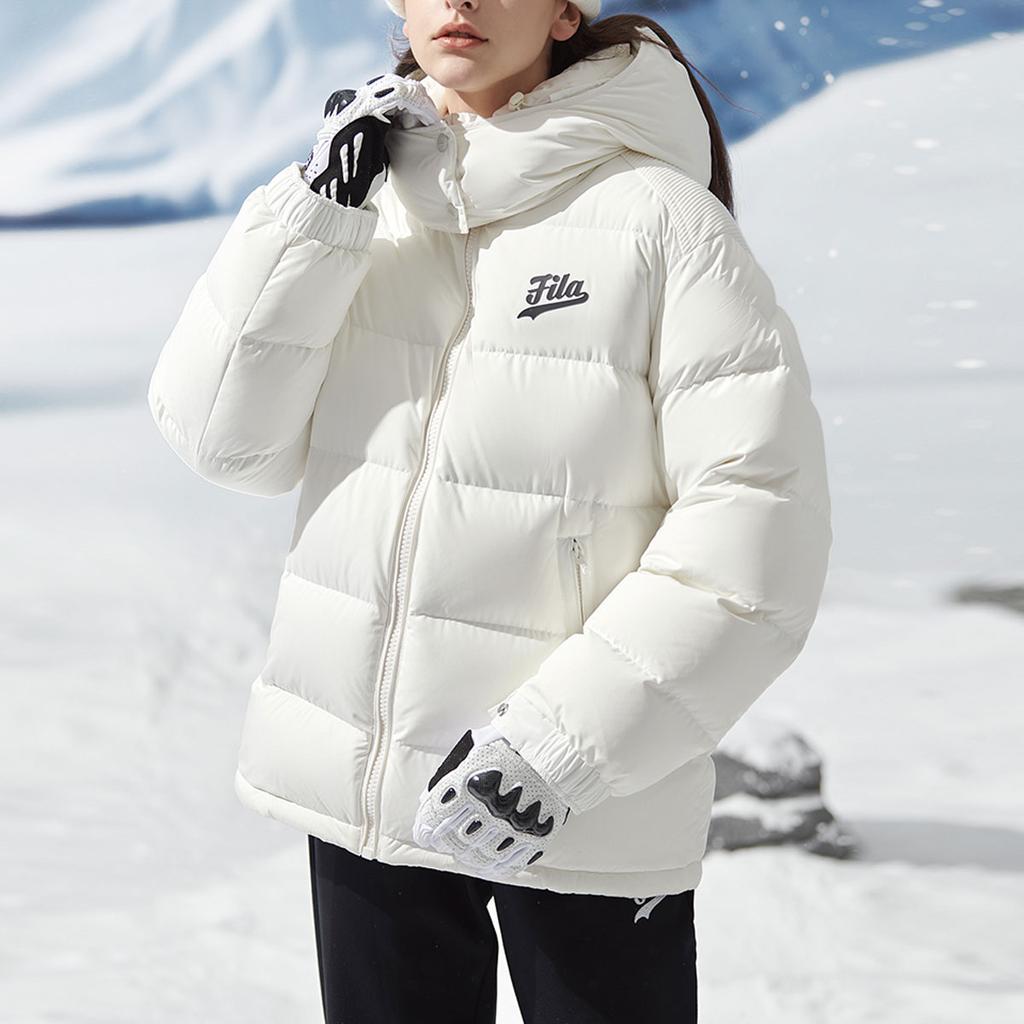 Fila Fusion Culture Solid Logo Hooded Loose Down Jacket Women Outerwear White T11W342903FWT