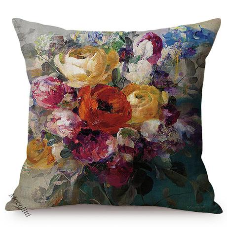 Floral Oil Painting Europe Vibe Home Decor Chair Cushion Cover Cherry Blossoms Garden Cotton Linen Sofa Pillow Case Cojines