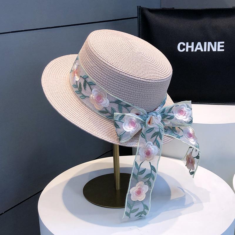 New French Bow Straw Hat Women's Flat-top Sunscreen Hat Summer Casual Sunshade Straw Sun Hat