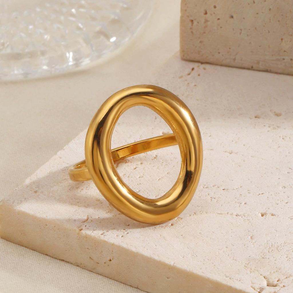 Stainless Steel Exaggerated Geometric Hollow Rings For Women Vintage Punk Gold Color Chunky Open Finger Ring Fashion