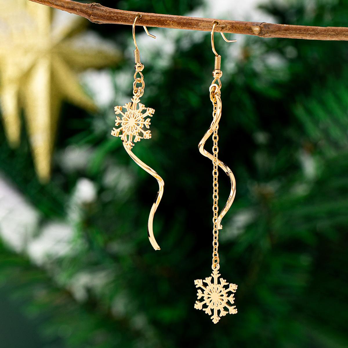 

LATS Asymmetrical Long Tassels Snowflake Dangle Earrings for Women Gold Color Fashion Zircon Gift