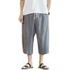Men Summer Pants Drawstring Elastic Waist Solid Color Mid-calf Length Pockets Daily Wear Wide Leg Plus Size Men Summer Trousers Men Clothes