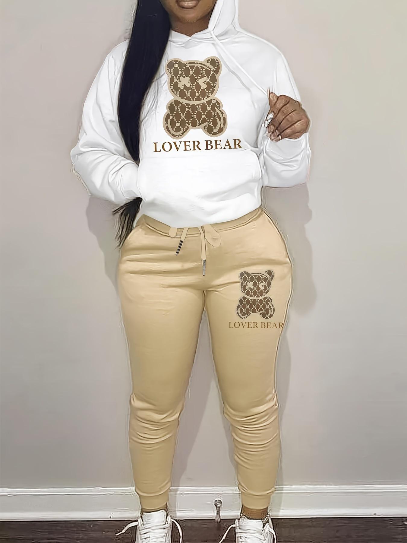 

Повседневный спортивный костюм с капюшоном и брюками с мультяшным медведем - GC00032 Small хаки/белый