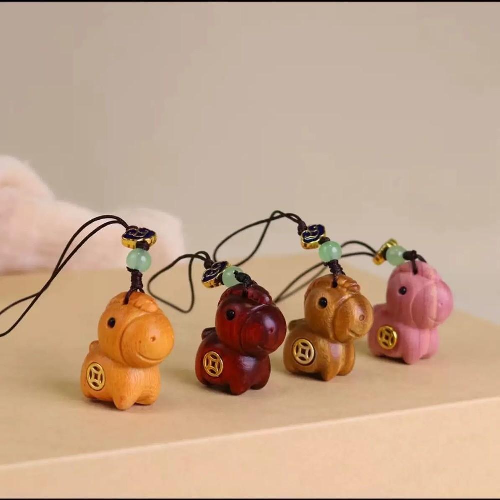 Pendentif de Sac Zodiaque Dessin Animé Bois Chaîne de Téléphone Devenir Riche Cheval Porte-Clés Nouvel An