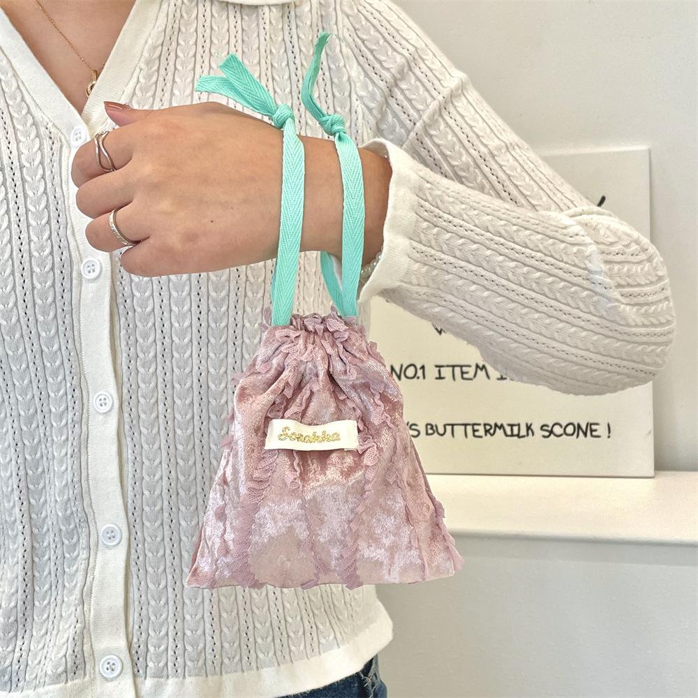 Cute Corduroy Small Lipstick Cosmetic Earphone Key Drawstring Storage Bag Women Jewelry Tote Rope Pouch String Bags Organizer