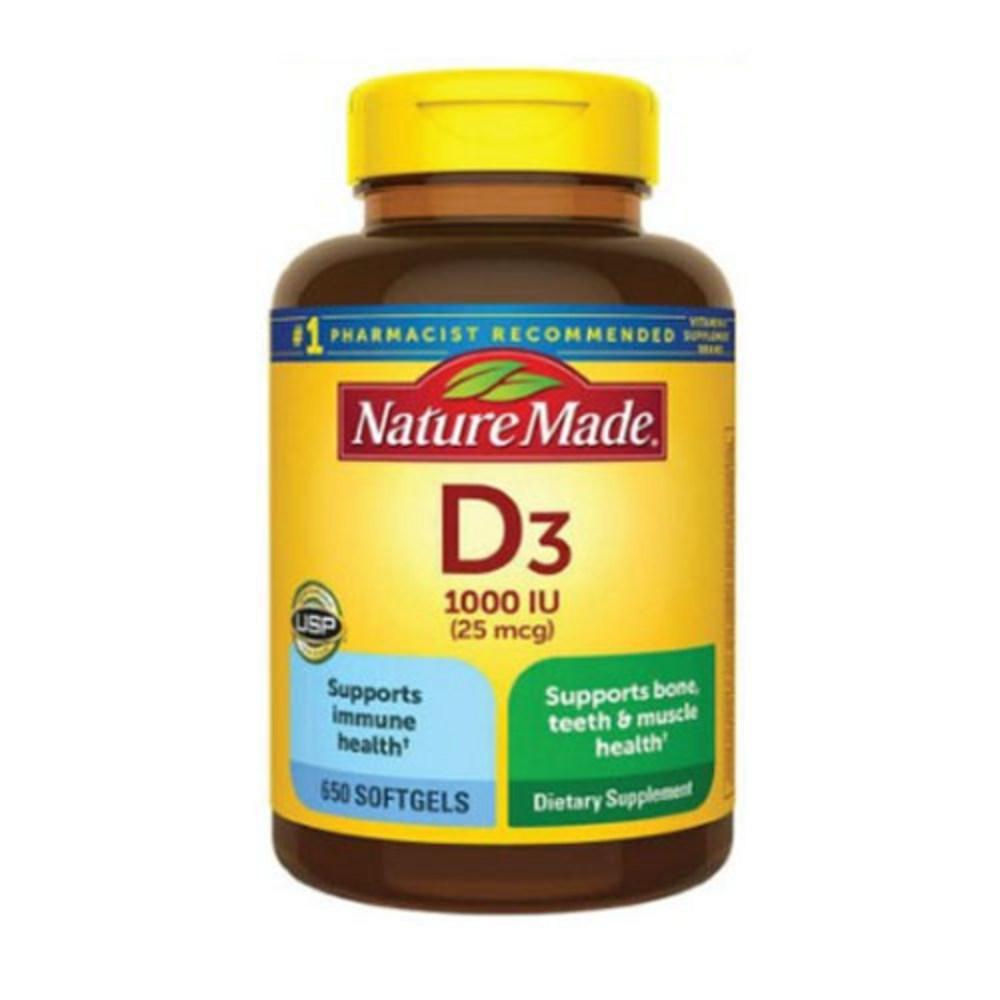 Nature Made Vitamin D3 25mcg 650 Softgels 650 Tablets 1 Pcs