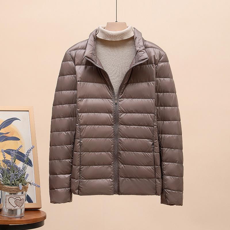 Autumn and winter light down jacket women's stand-up collar short white duck down fashion slim and light jacket large size winter clothing