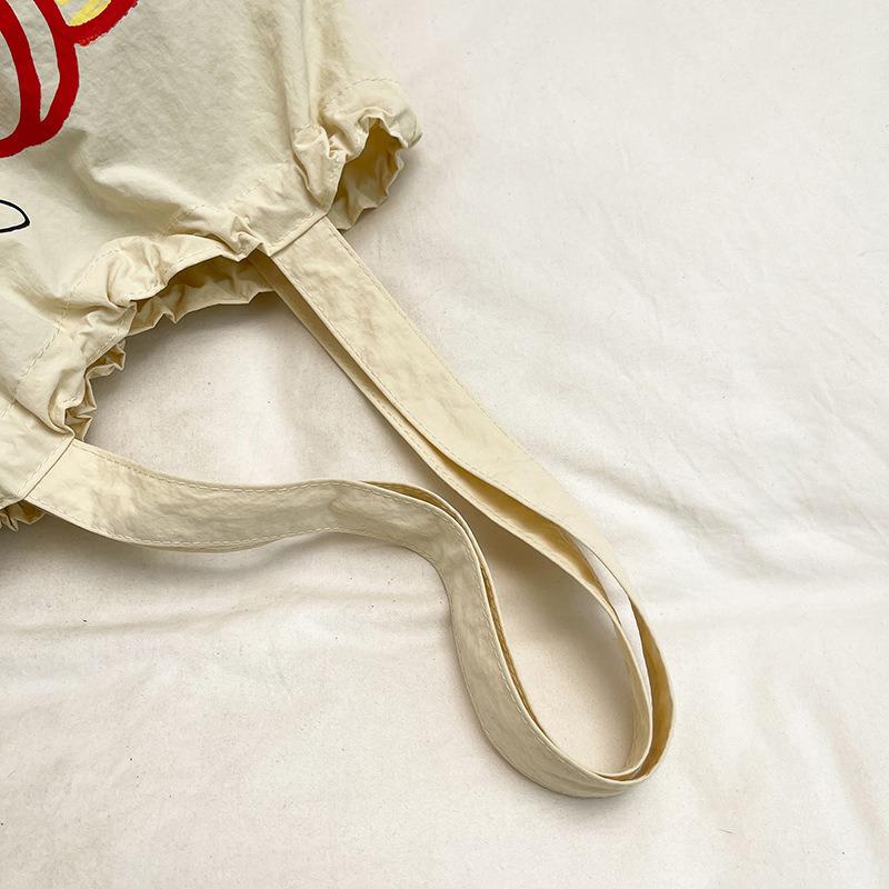 Summer New Korean-style Drawstring Nyl Single-shoulder Tote Bag, Ins Red and White Ctrasting Apple Slice Commuting Handbag