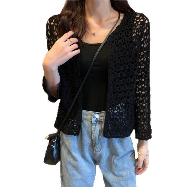Women's 2025 Spring/Summer Knit Cardigan - Short, Hollow Out Shawl Style Versatile Top