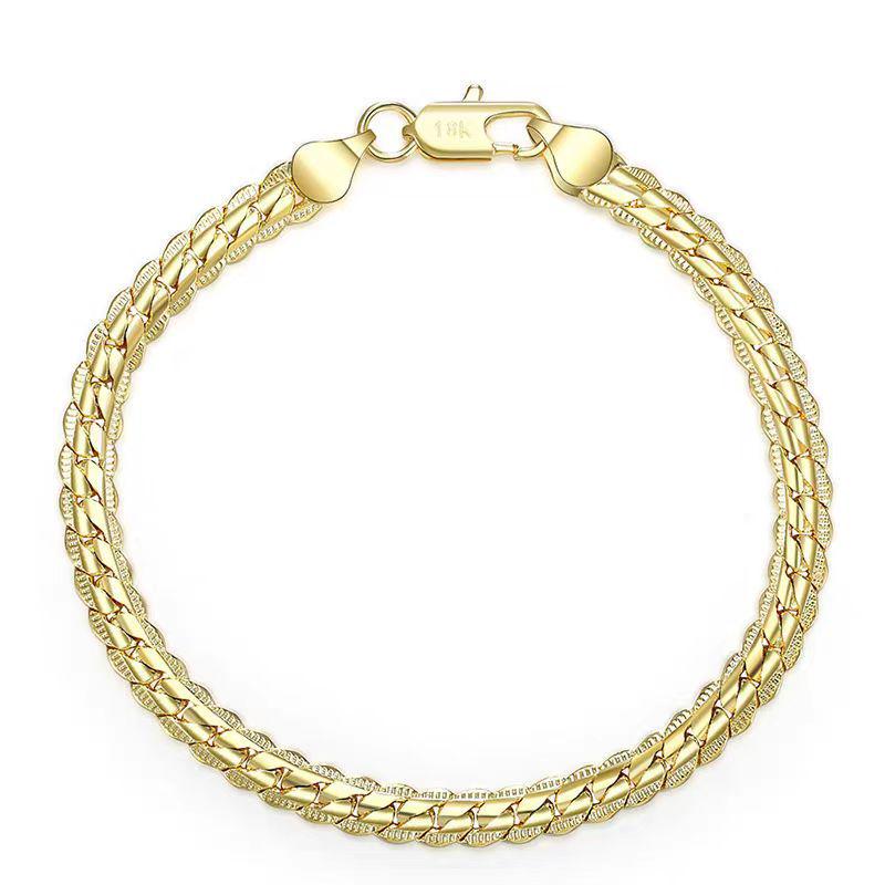 Gold-Plated 5mm European & American Sideways Bracelets for Men & Women - Fashionable Simple Jewelry.