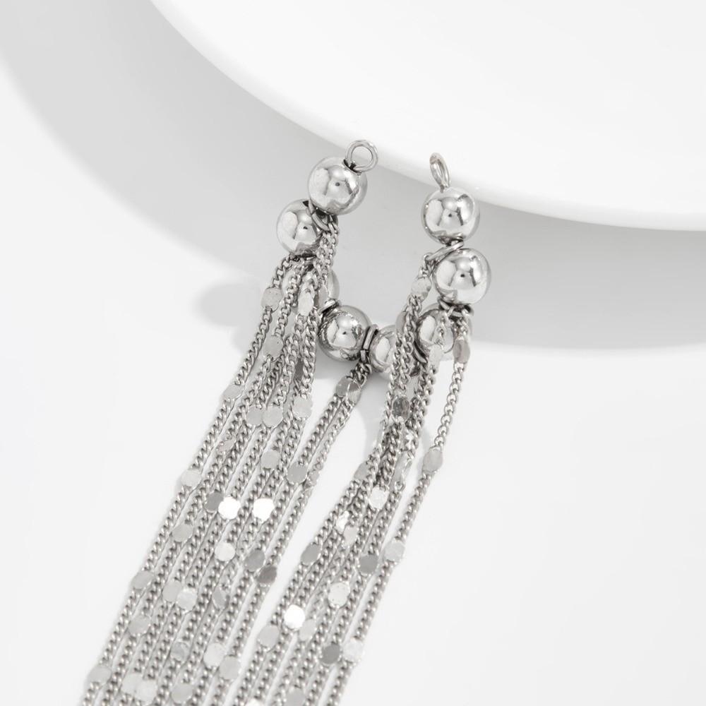 Temperament Alloy Tassel Ear Clip Beads Exquisite C-shaped Ear Clip Minimalist Long Chain No Piercing Earrings Daily Wear
