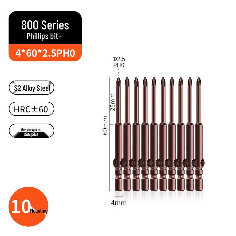 800-Character Electric Screwdriver Set, 4mm Diameter, Round Shank & Handle, Fine Head Bits PH0 PH1