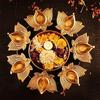 Diya Thali Set with 8 Lotus Shaped Diyas, Traditional Decorative Pooja