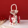 Ribbon Bow Small Flower Wrist Bag Pearl Handle Bowknot Handbag Festive Sugar Bag  Female/Girls