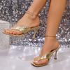Fashion Clip-on Flip-flops Women's Summer Wear New Square Toe Open Toe Temperament Non-slip Wear-resistant High-heeled Sandals