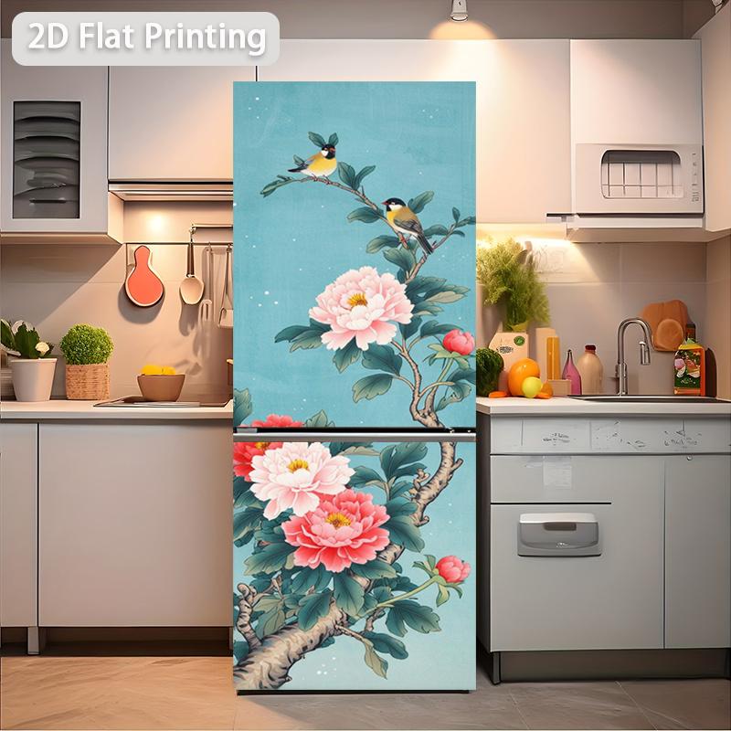 84Style Fridge Stickers Refrigerator Cover Door Landscape Plant Sea Vinyl Self Adhesive Kitchen Furniture Decor Wrap Freezer Sticker DIY