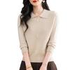 2025 Fashion Women's Solid Color Long Sleeve Knit Polo Shirt