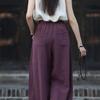 Johnature Women Vintage Bloomers Pants Solid Color Elastic Waist Trousers Autumn Pockets Soft Loose Pants