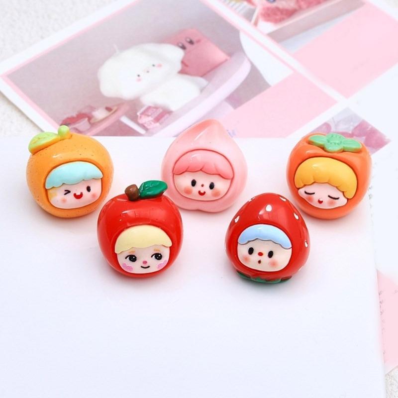 Fashionable Set of 9 Lovely Fruit Girl Resin Charm for Craft Supplies and Jewelry Making Assorted Colorful Designs