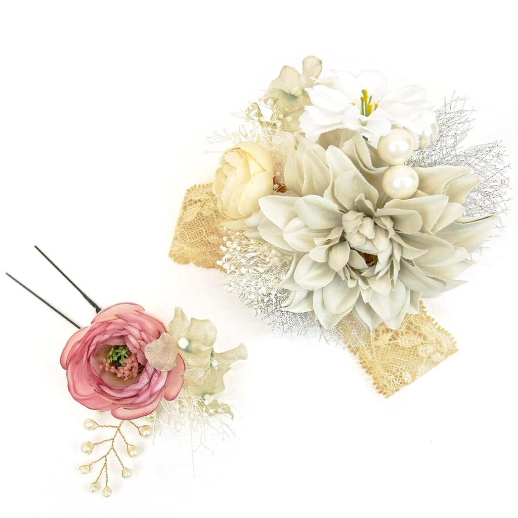 Hair Ornament 2 Piece Set Furisode Coming of Age Ceremony Dull Color Nuance Color Lace Pearl Beads Graduation Ceremony Yukata Dress Japanese and