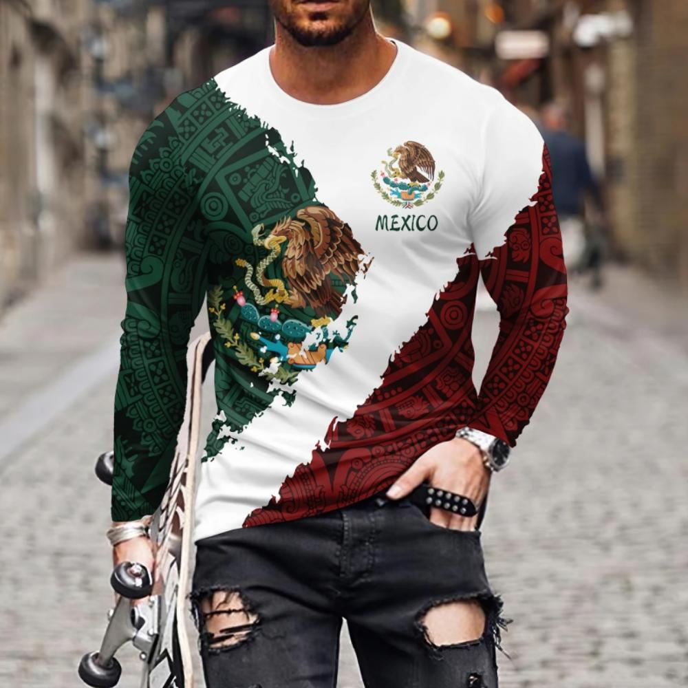 Mexico Eagle Flag 3D Print Men Long Sleeve T Shirt Fashion Comfortable  T-shirt Casual O-neck Pullover Autumn Loose Men's Tops