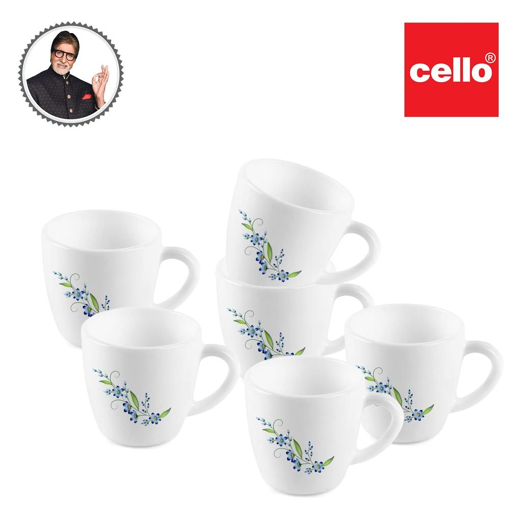 CELLO Microwave Safe Floral Mug Set For Tea Or Coffee Use With Leak Proof Design And Elegant Blue Creeper Pattern