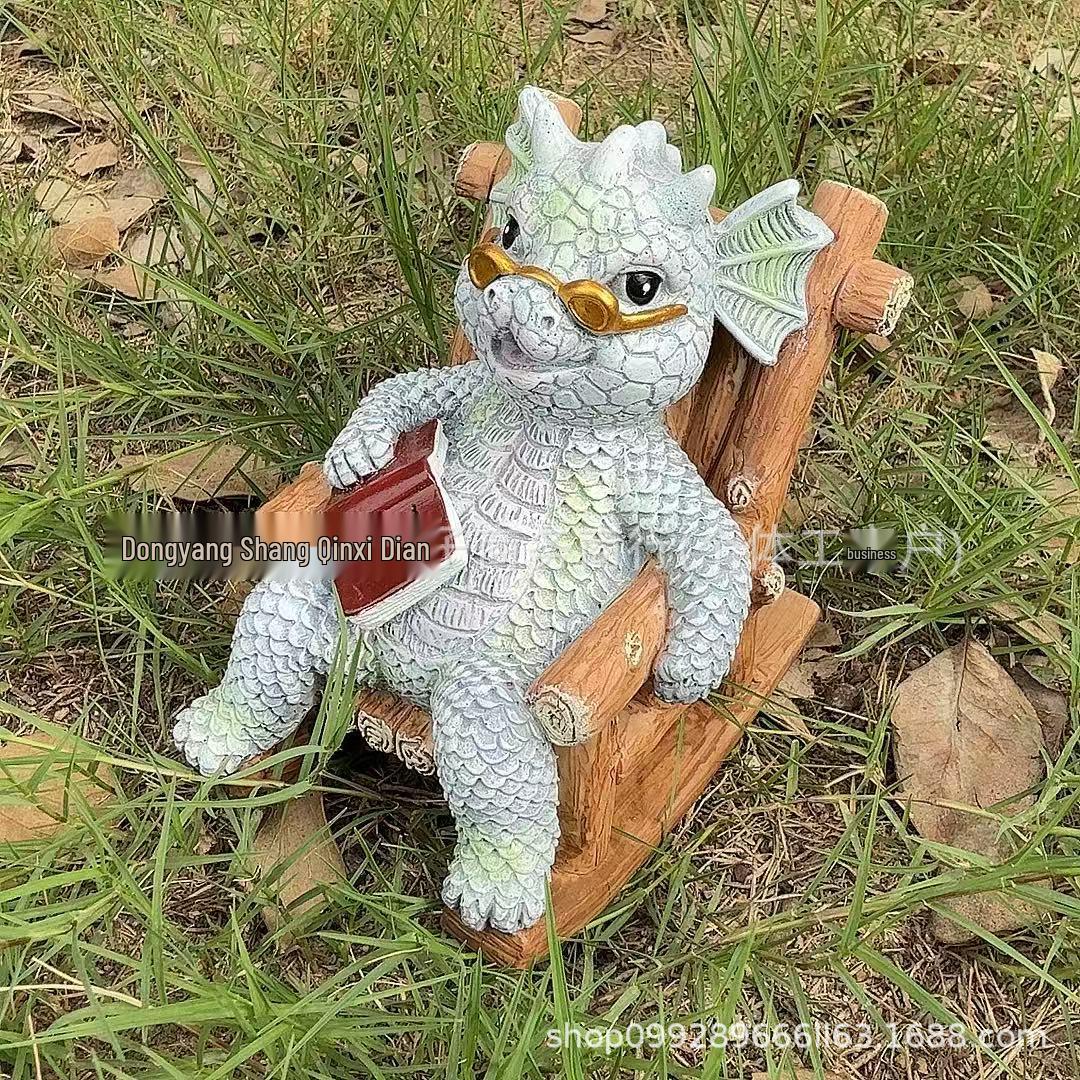 Little Dragon Garden Rocking Chair Statue: Creative Resin Craft