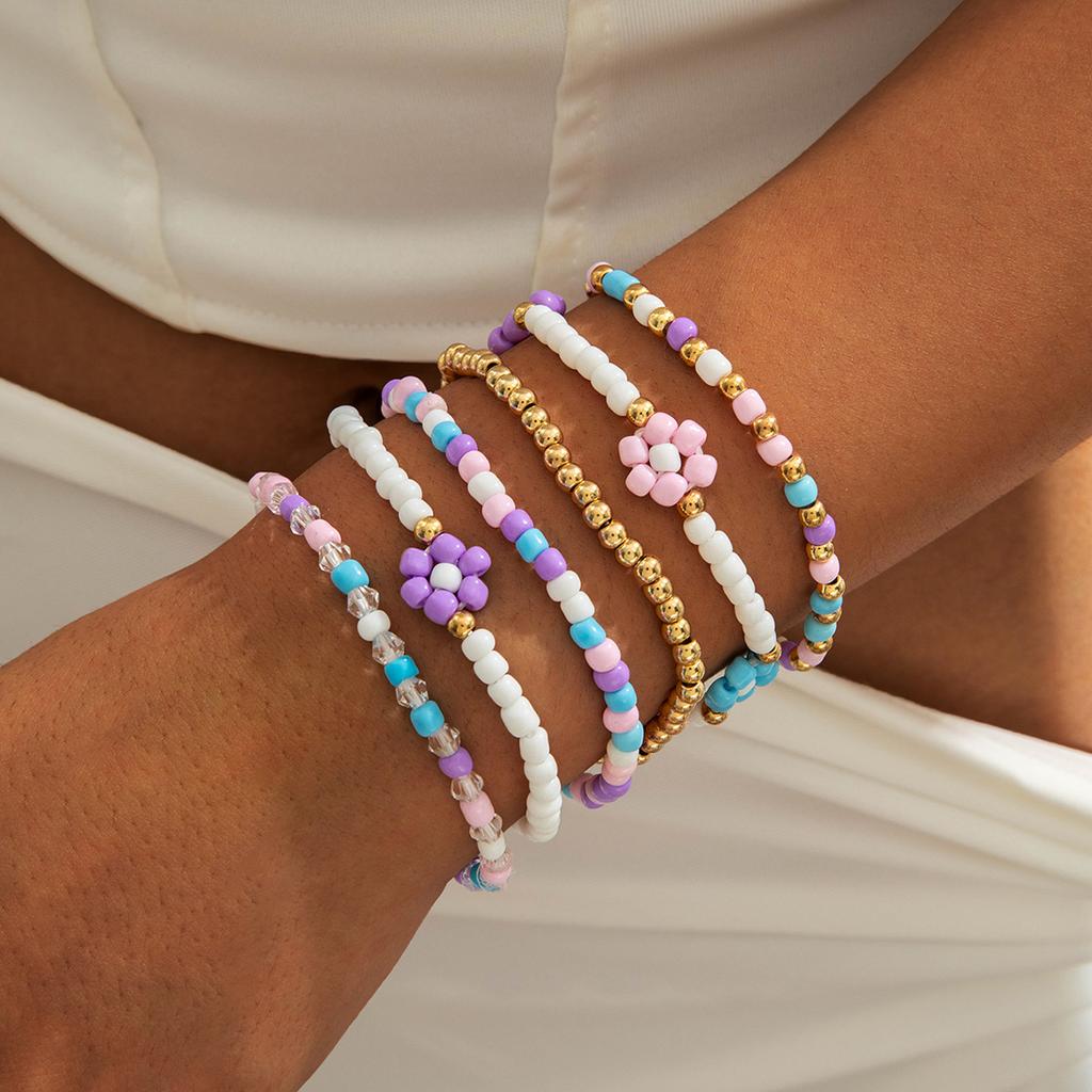 Bohemian meter beaded multi-layer stacked elastic bracelet contrasting color women's bracelet set