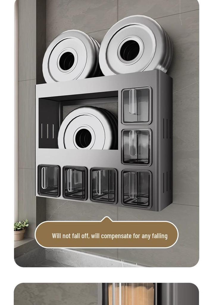 Punch-Free Wall-Mounted Kitchen Seasoning Rack with Jars