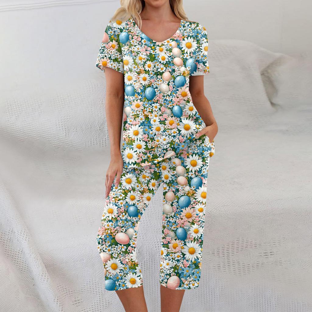 2 Piece Sets For Women Short Sleeve Top And Pants With Pockets Workout Soft  Print Sets