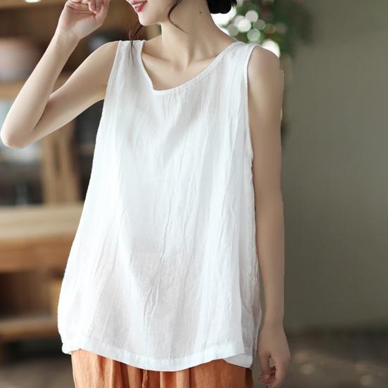 Women Vest Round Solid Color Tank Loose Fit Tops Solid Color Neck Sleeveless Thin Sport Vest