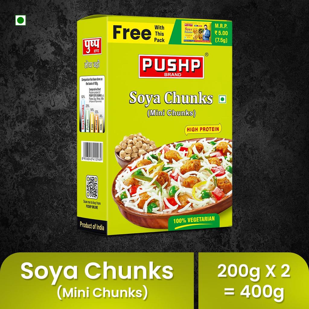 Pushp Brand Mini Soya Chunks High Protein Vegetarian Soya Wadi 200g Pack of 2 Total 400g Versatile Plant Based Food