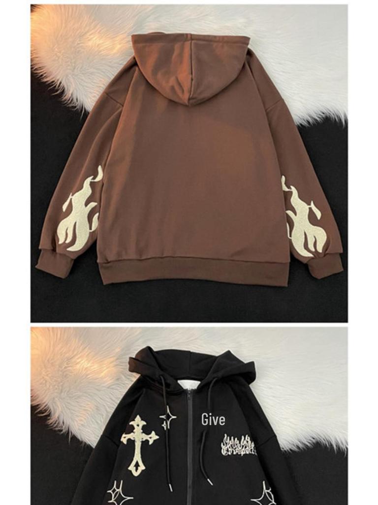 Men's Hooded Cardigan: Trendy American High Street Oversized Embroidered Sportswear for Spring and Autumn Couples.