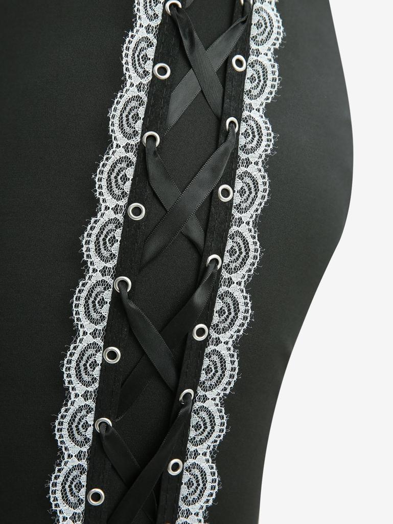 Rosegal Plus Size Lace Up Lace-trim Grommet Side Two Tone Flare Pants