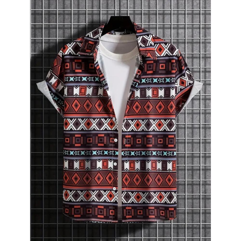 Palmshadow Cuban Camisa Men's Clothing Simple Hawaiian Print Poplin Shirt Business Holiday Everyday Outdoor Short Sleeve Shirt